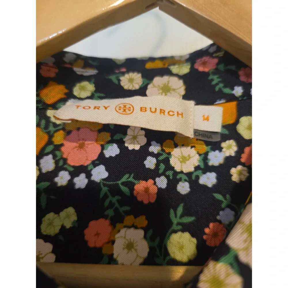 Tory Burch Ryder Silk Floral Shirtdress Villette Mini Black Women's Size 14